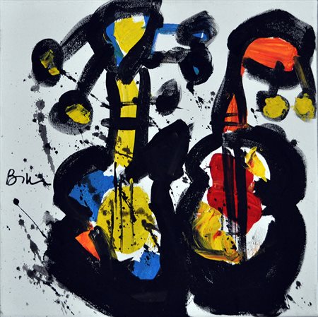DANIELA BILLI, Jazzing, 2015, Acrilici su tela, cm. 40x40, Firma a sinistra...