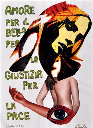 LUIGI TOLA, Amore, 2010, Tecnica mista e collage su carta, cm. 29,5x21, Firma...