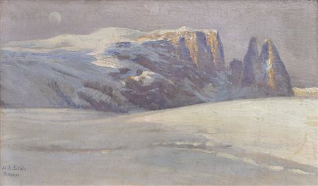 Albert Stolz (Bozen/Bolzano 1875 – Bozen/Bolzano 1947) Schlern im Winter;Öl...