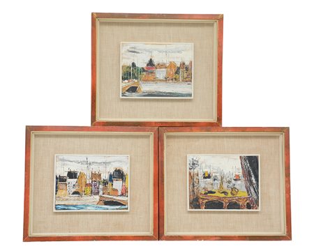Gatti Tre dipinti ad olio su cartoncino di diverso soggetto (cm 15x19) uno...
