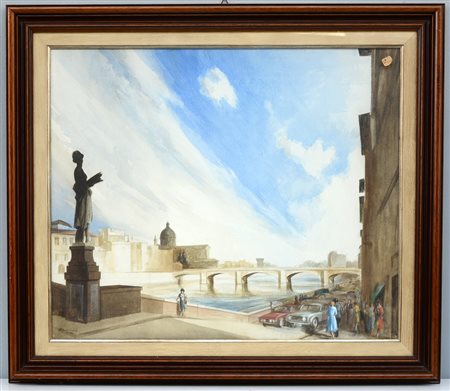 Ignoto "Veduta di Firenze" 1975 acquerello su carta (cm 53x63) firmato...