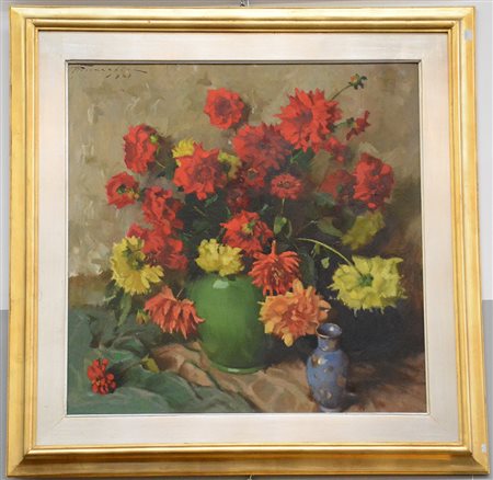 F. Giovacchini "Vaso con fiori" olio su tela (cm 78x78) firmato e datato 1943...