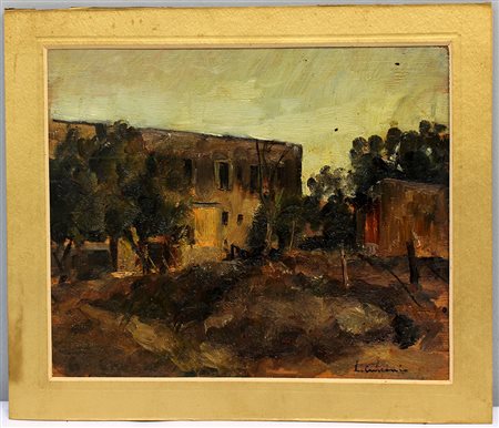 Luigi Crisconio (Napoli 1893 - Portici 1946) "Paesaggio con casolari" olio su...