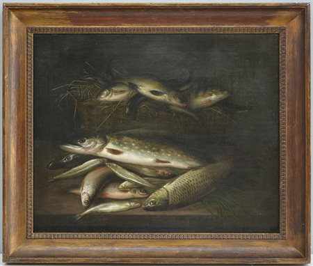 Daniel Richardson (1783 - 1830) "Pesci", 1827, olio su tela (cm 53x65,5) in...