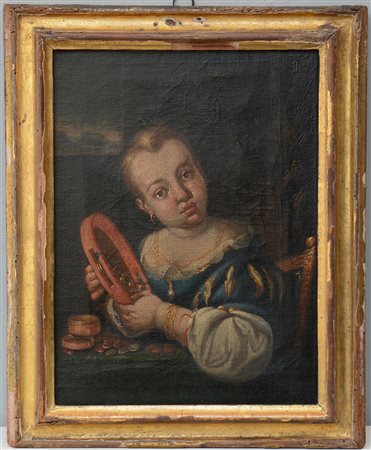 Ambito di Antonio Amorosi, secolo XVII "Giovane con tamburello" olio su tela...