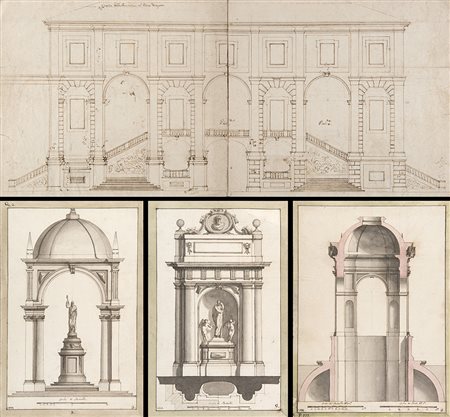 Gruppo di cinque disegni raffiguranti "Sezioni di palazzi" eseguiti da...