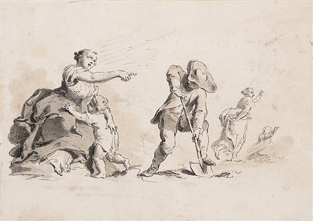 Pietro Antonio Novelli (Venezia 1729 - 1804)(attr.)Scena campestrePenna,...