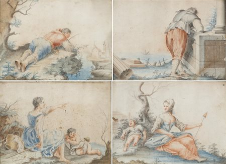 Artista del secolo XVIIIGruppo di quattro disegni raffiguranti "Scene...