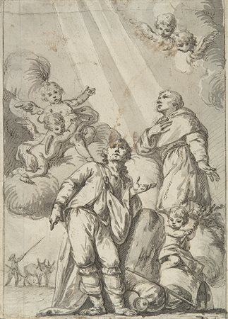 Artista del secolo XVIIISanti con angeliPenna e inchiostro bruno acquerellato...