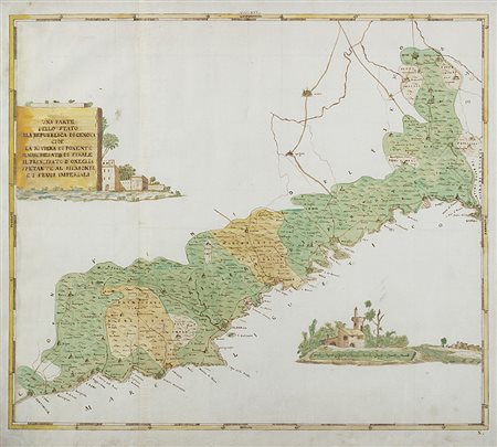 Carta geografica ad acquerello del secolo XVIII raffigurante "Una parte dello...