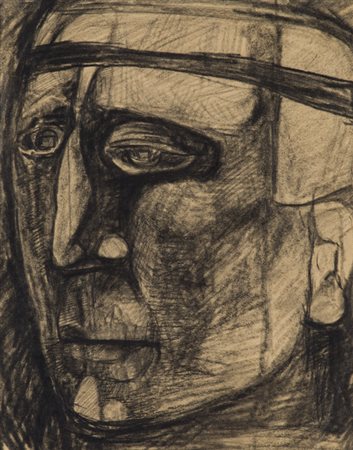 EMILIO SCANAVINO (1922-1986)Testa, 1948Carboncino e grafite su carta da...