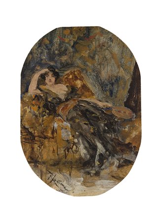 Roberto Fontana (Milano 1844 - Milano 1907)"Donna con ventaglio" olio su...