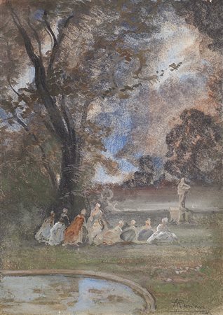 Pompeo Mariani (Monza 1857 - Bordighera 1927)"Al parco" pastelli su carta (cm...