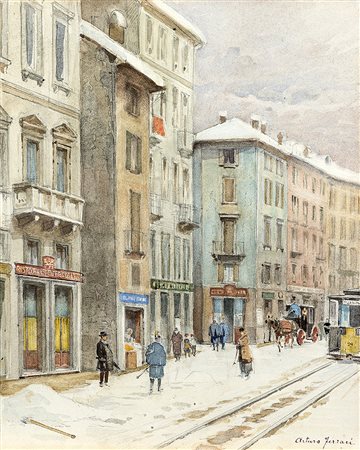 Arturo Ferrari (Milano 1861 - 1932)"Vecchia Milano, Il Carrobbio" 1881tecnica...