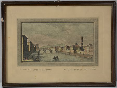 Incisione in rame del secolo XVIII raffigurante una veduta del ponte di Santa...
