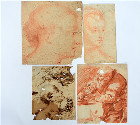 Gruppo di quattro disegni:Artista del secolo XVII, "Vecchio che si riscalda...