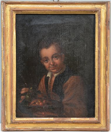 Ambito di Antonio Amorosi, secolo XVII "Fanciullo con frutta" olio su tela...