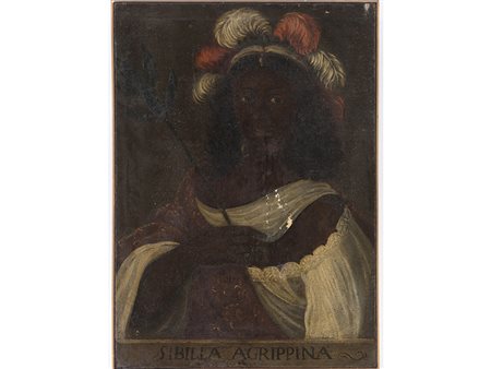 Anonimo Maestro del XVII secolo Sibilla agrippina 63,5x45,5 cm Olio su tela