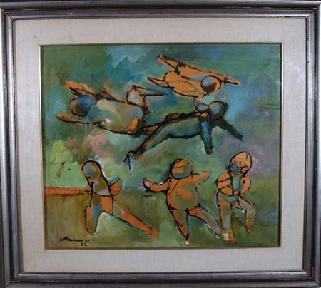 MACCARI MINO (Siena 1898 - Roma 1989) "Figure" 1962 olio su tela. cm. H:...