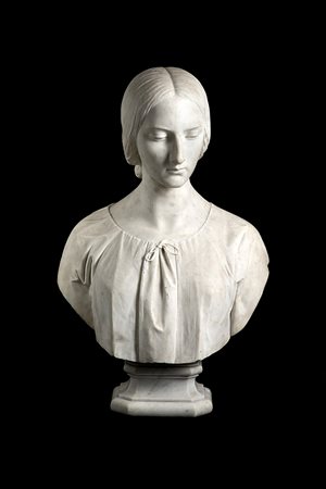 Pietro Magni (Milano 1817 - 1877)(attr.) "Ritratto ideale" busto in marmo...