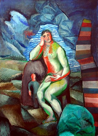 Sandro Chia 1946, Firenze (Fi) - [Italia] Uomo con bambino olio su tela...