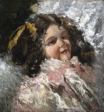 Vincenzo Irolli (Napoli 1860 - 1949)"La bimba"olio su tela (cm 49x46)Firmato...