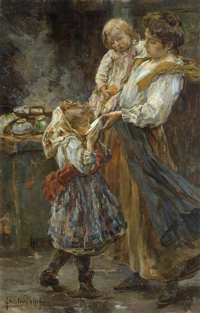Alessandro Milesi (Venezia 1856 - 1945)"La dosa" 1916olio su tela (cm...