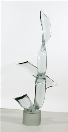 Pino Signoretto: grande scultura in vetro fumè a "code di delfini". Firmata...