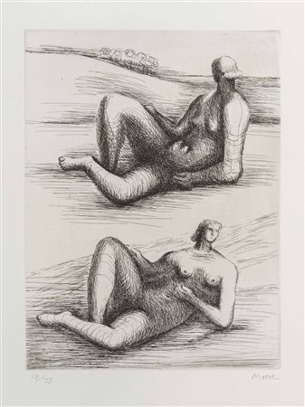 HENRY MOORE (1898 - 1986) Two reclining figures 1977 - 1978 Acquaforte su...