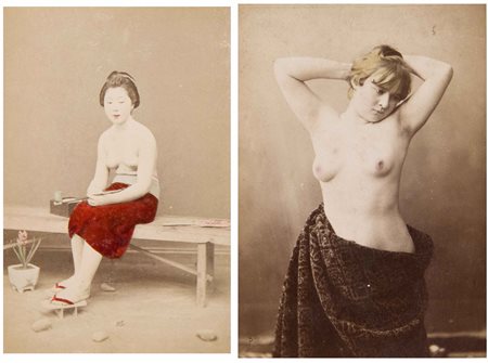 ANONIMO Lotto di 2 foto di scene erotiche 1880 /1900 circa stampa all...