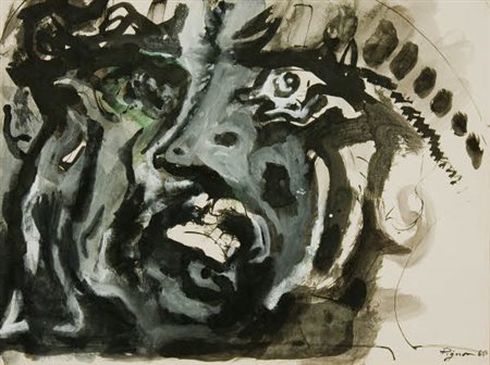 Edouard Pignon - Testa di guerriero - 1966 gouache su carta cm. 36,6x48,7...