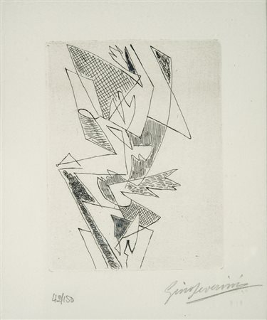Gino Severini (Cortona 1883 ‑ Parigi 1966) “Composizione” 1962, acquaforte,...