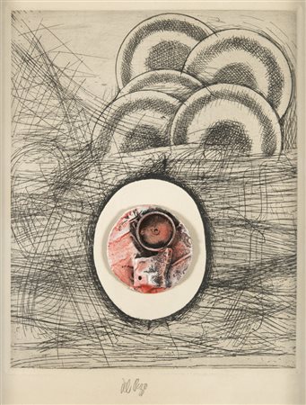 Lucio Del Pezzo (Napoli 1933) “Senza titolo” collage su carta, cm 30x22,5....