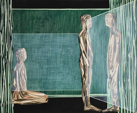 Mario Rossello (Savona 1927 ‑ Milano 2000) “Incontro a tre” olio su tela, cm...