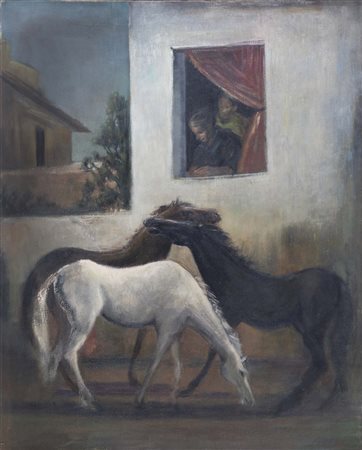 DOMENICO PURIFICATO (Fondi, 1915 - Roma, 1984) Cavalli olio su tela cm....