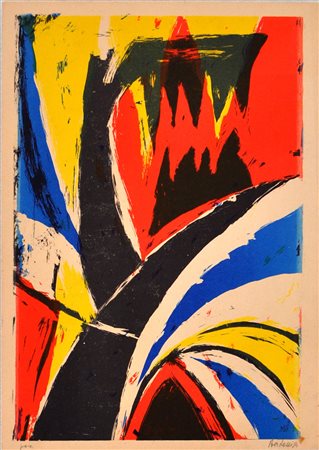ENRICO BORDONI Senza titolo, 1954 Litografia a colori – es. Prova cm. 35x25...