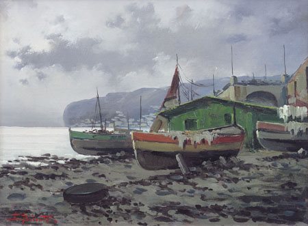 BRIANTE EZELINO Napoli 1901 - Roma 1977Barche sulla spiaggiaolio su tela cm....