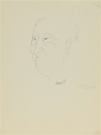 Armodio Ritratto di Ricchetti, 1958 china su carta, cm. 31x22,5 firmato,...
