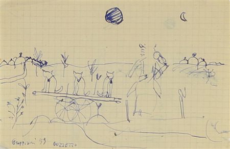 Foppiani Gustavo Bozzetto, 1959 inchiostro su carta, cm. 15x10,5 firmato e...