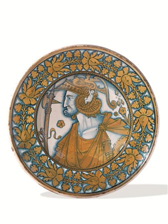 PIATTO DA POMPADeruta, 1500-1520&nbsp;Maiolica decorata in blu di cobalto e...