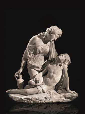 Lodovico Caselli (Siena 1817 - post 1862) AGAR E ISMAELE marmo, cm 120x114,...
