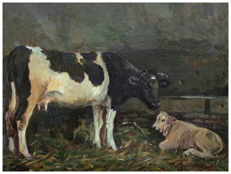 MARIO TAMBURINI Casciana Terme 1914 – 1989 Mucca con vitellino 1963 Olio su...