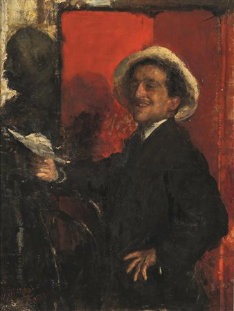Antonio Mancini(Roma 1852 - 1930)LA LIETA NOVELLAolio su tela, cm...