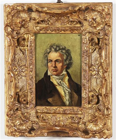 PITTORE DEL XIX SECOLO Ritratto di Ludwig Van Beethoven. Olio su tavola. Cm...