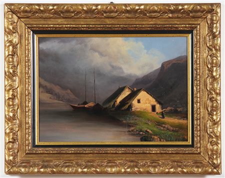 RENICA GIOVANNI (1808 - 1884) Paesaggio. Olio su cartoncino. Cm 41,10 x...