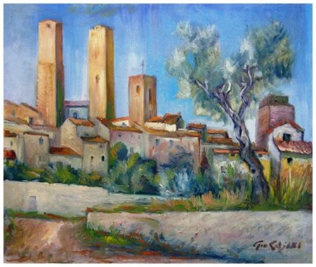 GIORGIO CASINI Pisa 1908 – 1984 San Gimignano dalle belle torri 1964 Olio su...