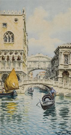 MINOTTO A. XX secolo Ponte dei sospiri acquerello su carta 31x17 firma in...