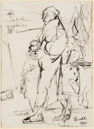Renato Birolli (1905-1959), Figure nel paesaggio, 1946 china su carta, cm...