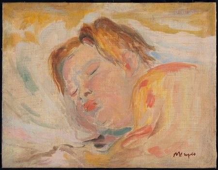 Francesco Menzio (1899-1979), Biombo che dorme, 1937 olio su tela, cm 33x43,...