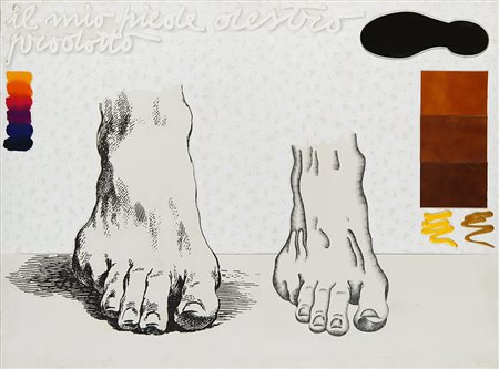 Concetto Pozzati (Vò 1935) - "Il mio piede destro prodotto" 1973 olio e...